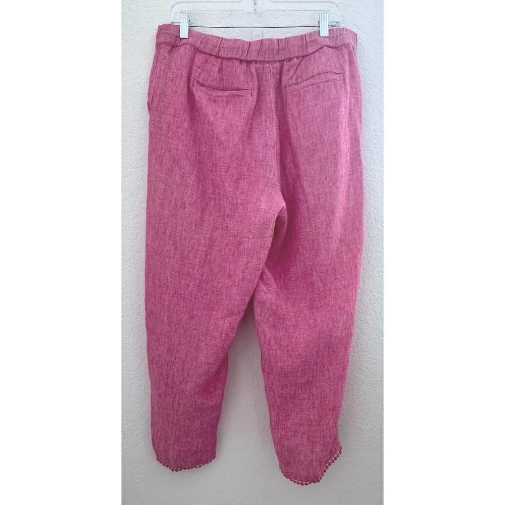 Talbots Coastal Resort Granny 100% Linen Pink Cropped Pants Sz. 12 Pom Pom Trim‎ - Picture 2 of 13